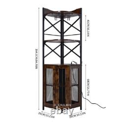 Industrial Corner Bar Cabinet with LED Lights UK Socket Wine Buffet Glass Holders