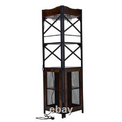 Industrial Corner Bar Cabinet with LED Lights UK Socket Wine Buffet Glass Holders
