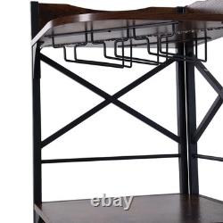 Industrial Corner Bar Cabinet with LED Lights UK Socket Wine Buffet Glass Holders