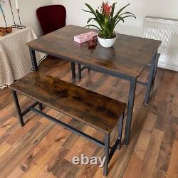 Industrial Dining Table And Bench Set Vintage Retro Kitchen Furniture Rustic