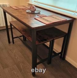 Industrial Dining Table And Bench Set Vintage Retro Kitchen Furniture Rustic