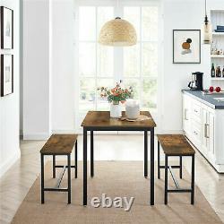 Industrial Dining Table Set 3 Rustic Metal Furniture Vintage Kitchen Bench New