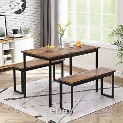 Industrial Dining Table Set Vintage Retro Kitchen Furniture 2 Benches Rustic