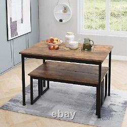 Industrial Dining Table Set Vintage Retro Kitchen Furniture 2 Benches Rustic