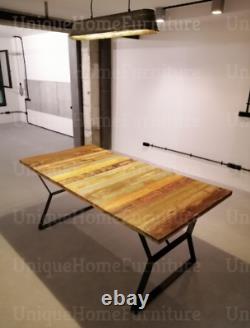 Industrial Dining Table Vintage Retro Furniture Large Rustic Metal Wood Kitchen