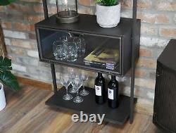 Industrial Display Cabinet Vintage Wall Shelving Unit Rustic Metal Tall Glass