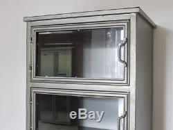 Industrial Factory Metal & Glass Tall Boy Chest Cabinet Storage Cupboard 153cm