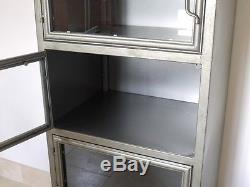 Industrial Factory Metal & Glass Tall Boy Chest Cabinet Storage Cupboard 153cm