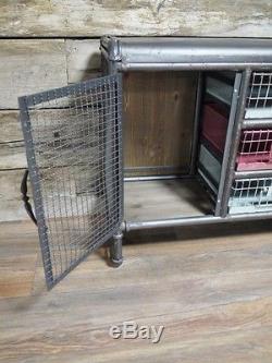 Industrial Grey Storage Vintage Metal Cabinet 3 Drawers 2 Door Side Table 103CM