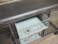 Industrial Grey Storage Vintage Metal Cabinet 3 Drawers 2 Door Side Table 103CM