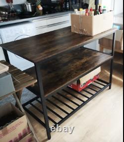Industrial Kitchen Island Vintage Storage Table Rustic Metal Large Shelf Cabinet