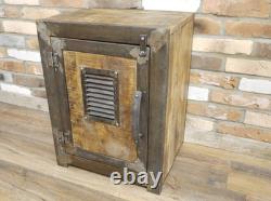 Industrial Metal & Wood Rustic Bedside Table Cabinet Chest Vintage Storage Unit