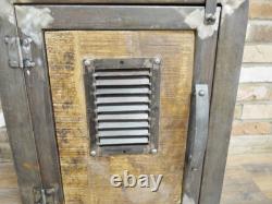 Industrial Metal & Wood Rustic Bedside Table Cabinet Chest Vintage Storage Unit