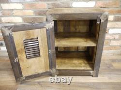 Industrial Metal & Wood Rustic Bedside Table Cabinet Chest Vintage Storage Unit