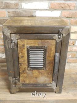 Industrial Metal & Wood Rustic Bedside Table Cabinet Chest Vintage Storage Unit