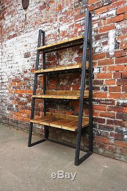 Industrial Reclaimed Trapezium Steel & Wood Bookcase Media Shelving Unit. Custom