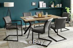 Industrial Rectangle Dining Set Metal Oak Table & Vintage Leather Dining Chairs