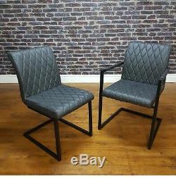 Industrial Rectangle Dining Set Metal Oak Table & Vintage Leather Dining Chairs