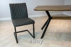 Industrial Rectangle Dining Set Metal Oak Table & Vintage Leather Dining Chairs