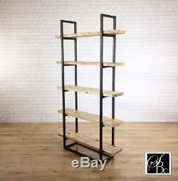 Industrial Retro Bookcase Unit Vintage Metal Reclaimed Solid Storage Pine