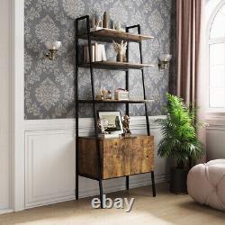 Industrial Retro Style Free Standing Wood & Metal Ladder Bookcase Storage withDoor