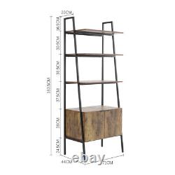 Industrial Retro Style Free Standing Wood & Metal Ladder Bookcase Storage withDoor