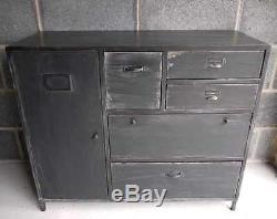 Industrial Retro Vintage Reclaimed Grey Metal Cabinet Sideboard (d2606)