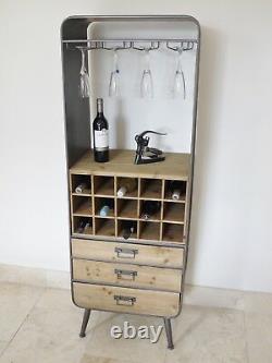 Industrial Retro Vintage Reclaimed Metal Wood Wine Drinks Cabinet Bar (dx3957)