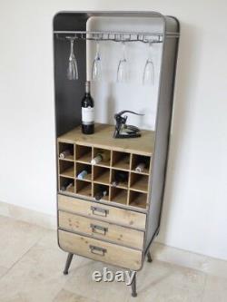 Industrial Retro Vintage Reclaimed Metal Wood Wine Drinks Cabinet Bar (dx3957)