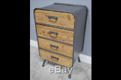 Industrial Retro Vintage Reclaimed Metal Wooden Tallboy Chest Drawers (dx3687)