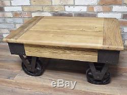 Industrial Retro Vintage Reclaimed Wood Metal Coffee Table On Wheels (dx4494)