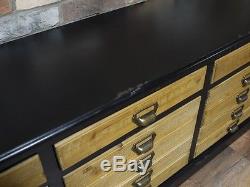 Industrial Retro Vintage Reclaimed Wood Metal Low Sideboard Kitchen (d3980)
