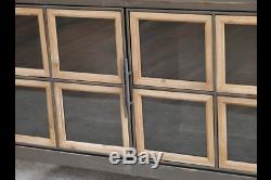 Industrial Rustic Black Metal & Wood Storage Cabinet With 2 Glass Doors Dx6071