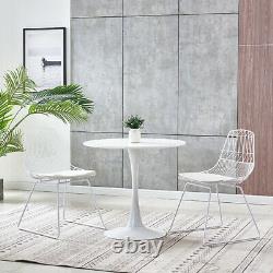 Industrial Set of 2 Metal Wire Mesh Dining Chairs White Retro Vintage Kitchen BN