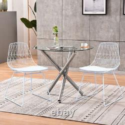 Industrial Set of 2 Metal Wire Mesh Dining Chairs White Retro Vintage Kitchen BN