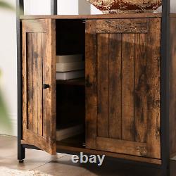 Industrial Slim Cabinet Sideboard Storage Unit with Doors Small Rustic Cupboard