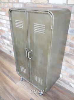 Industrial Storage Cupboard Vintage Retro Tall Side Cabinet Rustic Metal Unit