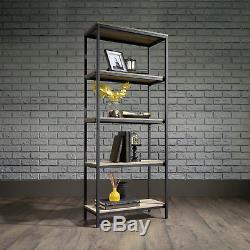 Industrial Style 4 Shelf Bookcase Black Steel Frame with Oak Effect Shelves
