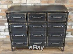 Industrial Vintage Antique Cabinet Cupboard Sideboard Unit Chest Of 12 Drawers Y