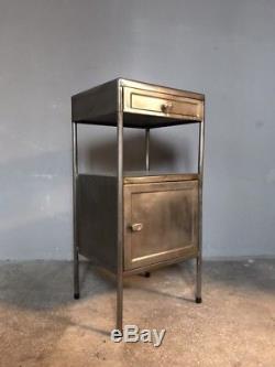 Industrial Vintage Bedside Cabinet Cupboard Table Stripped Metal Soviet