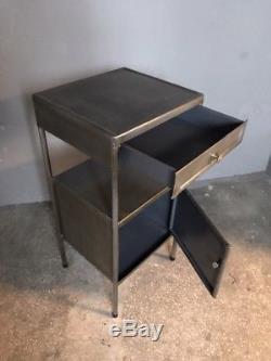 Industrial Vintage Bedside Cabinet Cupboard Table Stripped Metal Soviet