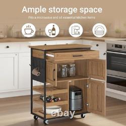 Industrial Vintage Kitchen Trolley with Wine Rack, Drawer & Lockable Wheels