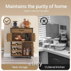 Industrial Vintage Kitchen Trolley with Wine Rack, Drawer & Lockable Wheels