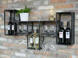 Industrial Wine Rack Vintage Retro Cabinet Rustic Metal Wall Storage Shelf Unit