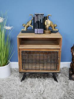Industrial Wooden & Metal Rustic Bedside Cabinet Chest Cupboard Storage Unit