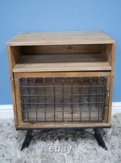 Industrial Wooden & Metal Rustic Bedside Cabinet Chest Cupboard Storage Unit