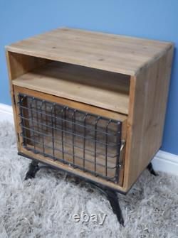 Industrial Wooden & Metal Rustic Bedside Cabinet Chest Cupboard Storage Unit