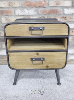 Industrial Wooden & Metal Rustic Bedside Cabinet Chest of Drawers Storage Unit