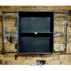 Industrial Wooden Wall Cabinet With 2 Glass Doors Display Shelf Shelving Unit