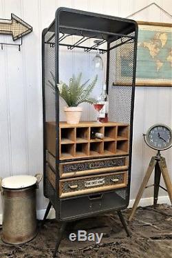 Industrial retro vintage Wine rack Storage Unit Drinks kitchen Display Cabinet